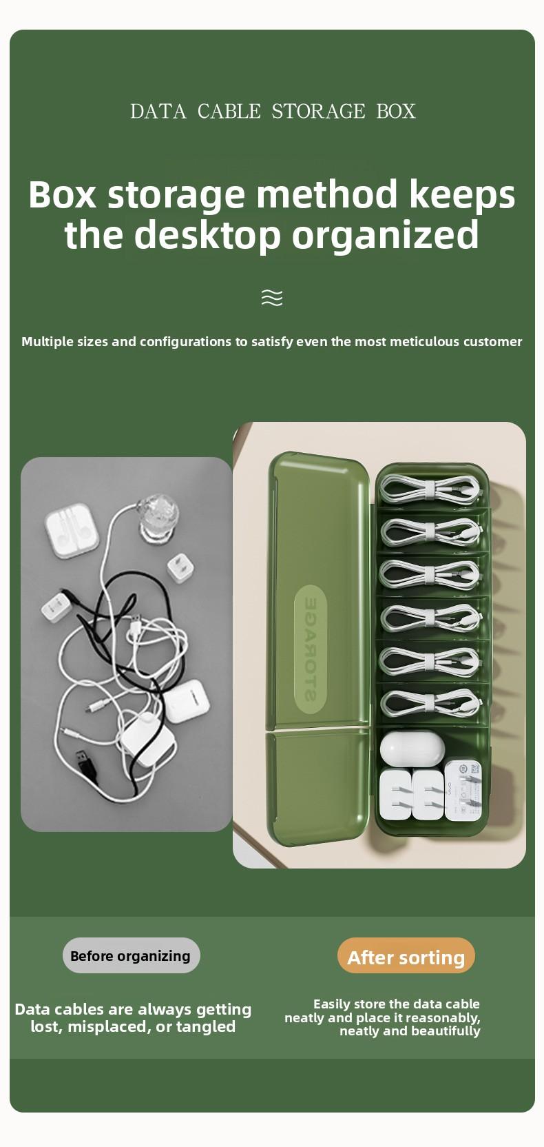 Desktop covered data cable storage box, cable organizer, power charging cable organizer, mobile phone charger storage box