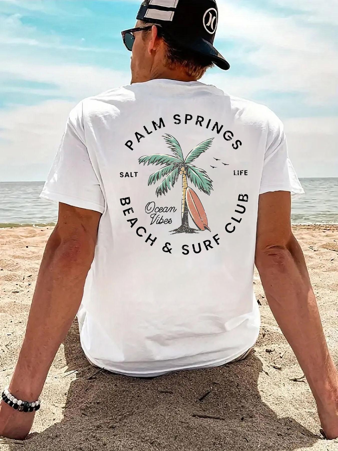 Men's Round Neck USA Flag Pattern Short Sleeve T-Shirt, Ideal for Summer Outdoor Activities, Fitted Knit Fabric, Trendy H-Type Silhouette, Casual Tropical