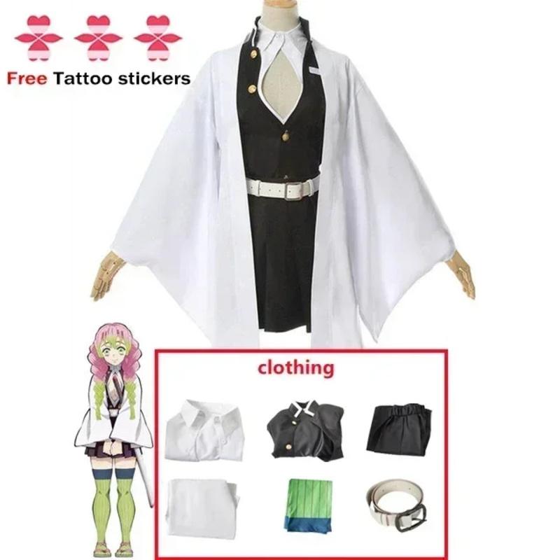 Anime Kanroji Mitsuri Cosplay Costume Kimono Haori Dress Wig Clothes Halloween Costume for Adult Children Womenswear Belt Essential