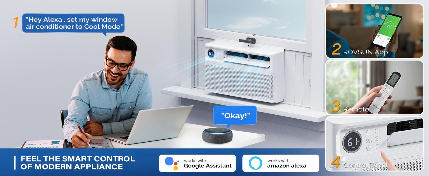 ROVSUN 12000 BTU Inverter Window Air Conditioner with WIFI Function, Energy-Saving Window AC Unit with Remote & App Control, Ultra Quiet Design & Easy Install Kit, 115V/60Hz