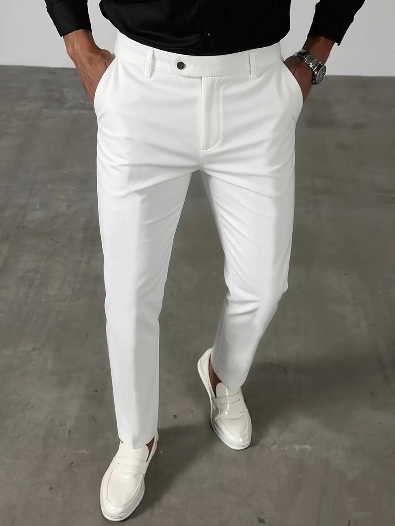 Men's Business Casual Pleated Suit Pants, Slant Pockets, All-Season Easy-Care Trousers Men's Business Casual Pleated Suit Pants, Slant Pockets, All-Season Easy-Care Trousers