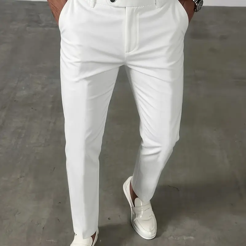 Men's Casual Suit Pants, Folded Pleat Detail, Slant Pocket, All Seasons, Straight Leg, Spring & Fall