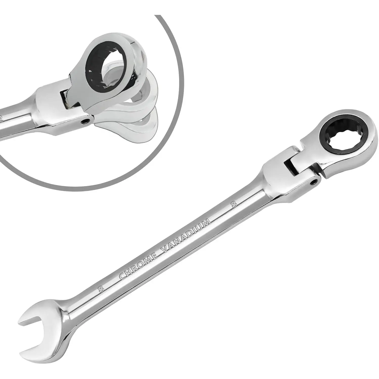 8mm Flex  Ratchet Wrench, 12 Point Chrome Vanadium Steel Combination Spanner with 72  Ratcheting Gear, Metric Industrial Grade Tool for Automotive and Mechanical Maintenance