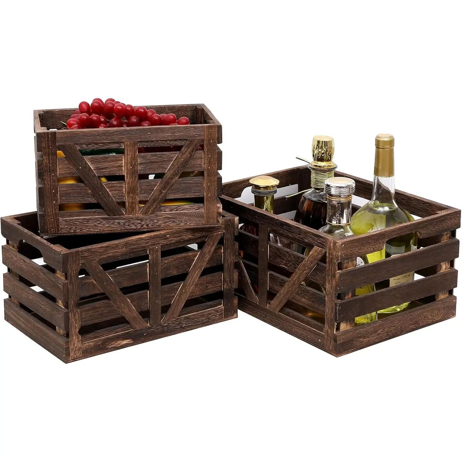 3pcs Large, Medium and Small Retro Wooden Storage Baskets, Simple Wooden Storage Boxes, Household Wooden Storage Baskets, Supermarket Display Fruit and Vegetable Display Storage Boxes