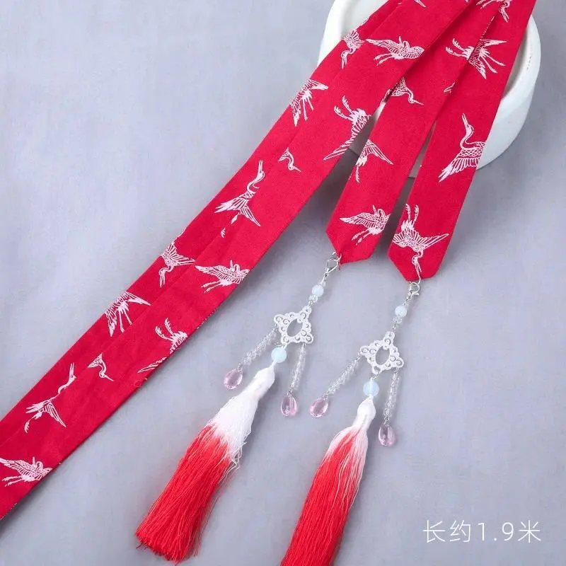 Retro Chinese Hanfu Red Chiffon Tassel Hairband for Hair Headdress Women Belt Hair Bands Ornament Hair Tie Accessories Gifts