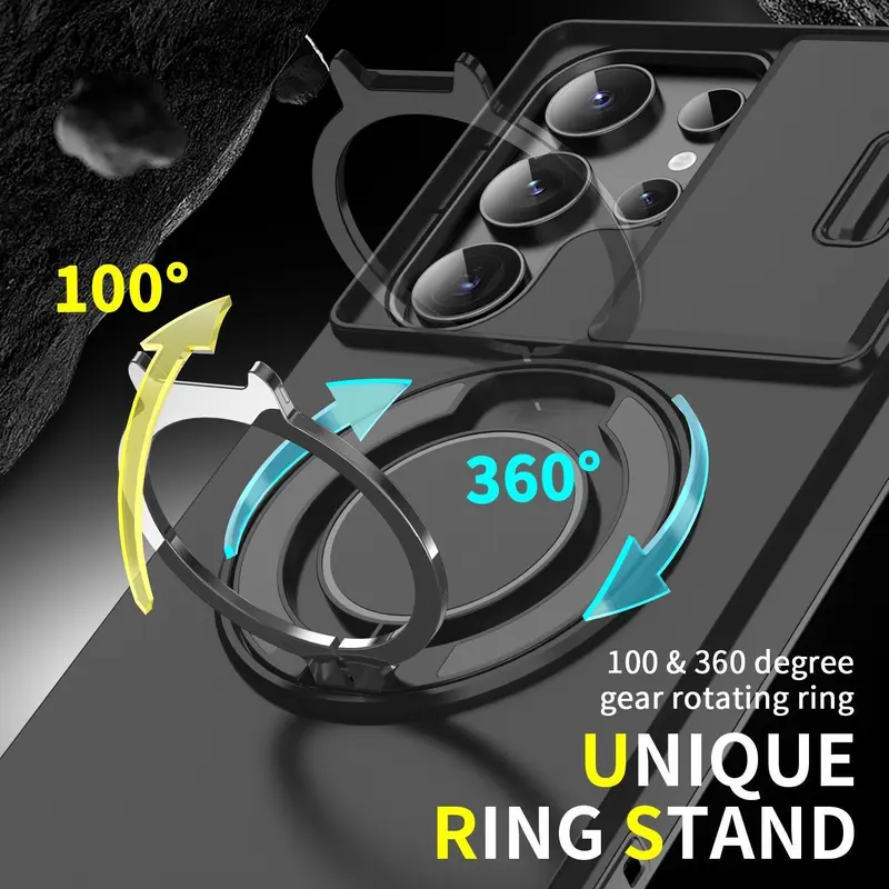 StarTU Magnetic Protective Cellphone Case for Samsung Galaxy S26-S25-S24-S23-S22-S21, Shockproof Rugged Casing Accessory with Slide Camera Lens Cover, 360° Rotating Ring Holder, Screen Protector