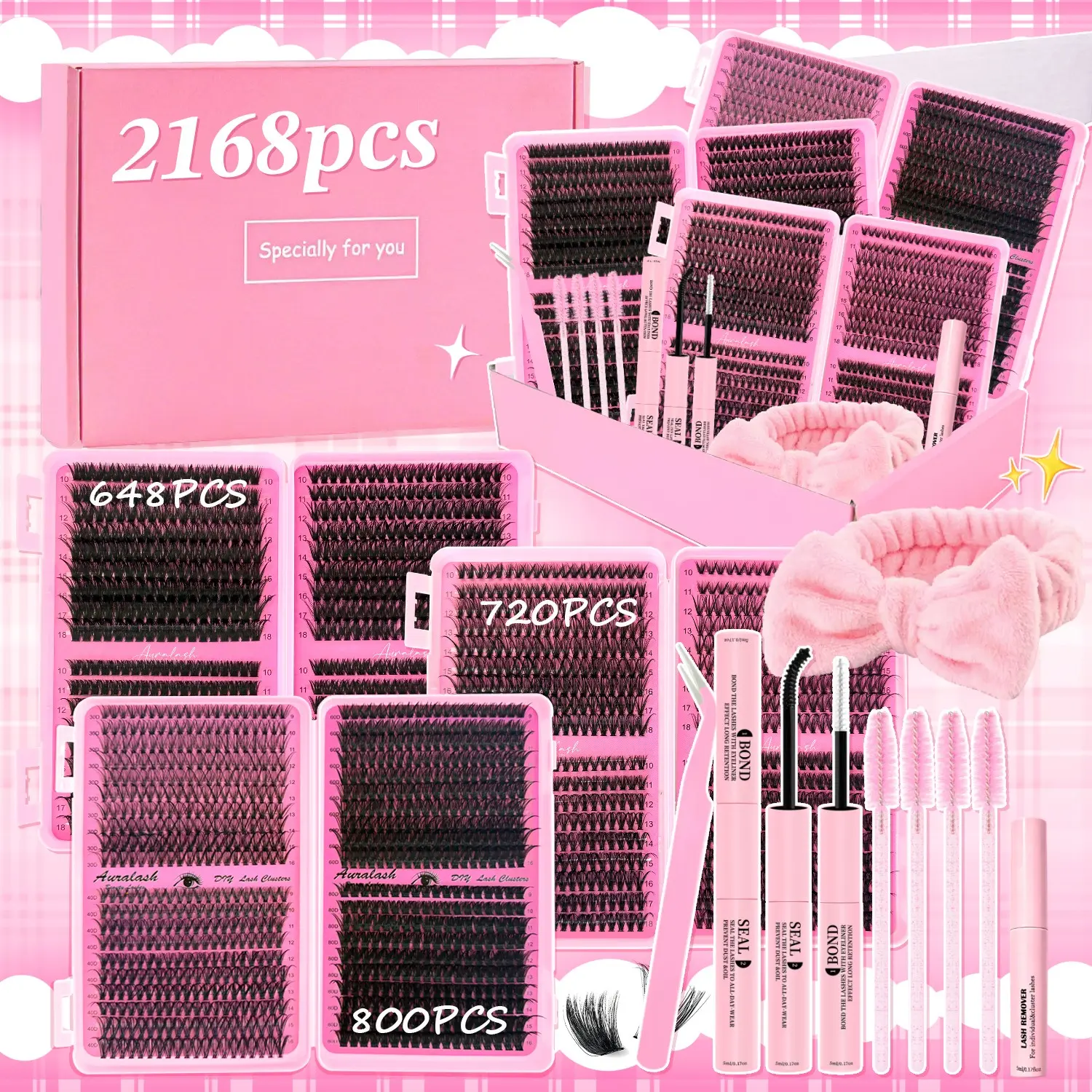 2168PCS DIY Lash Extension Kit Gift Box, Eyelash Extensions Kit, Skip Salon Visits, All-In-One Lash Cluster Gift Box with 3 Lash Books & 6 Densities 30D to 100D, Long-Lasting Bond, 3 Min Apply Fluffy Soft Lashes No Stab, Gift For Lash Lovers