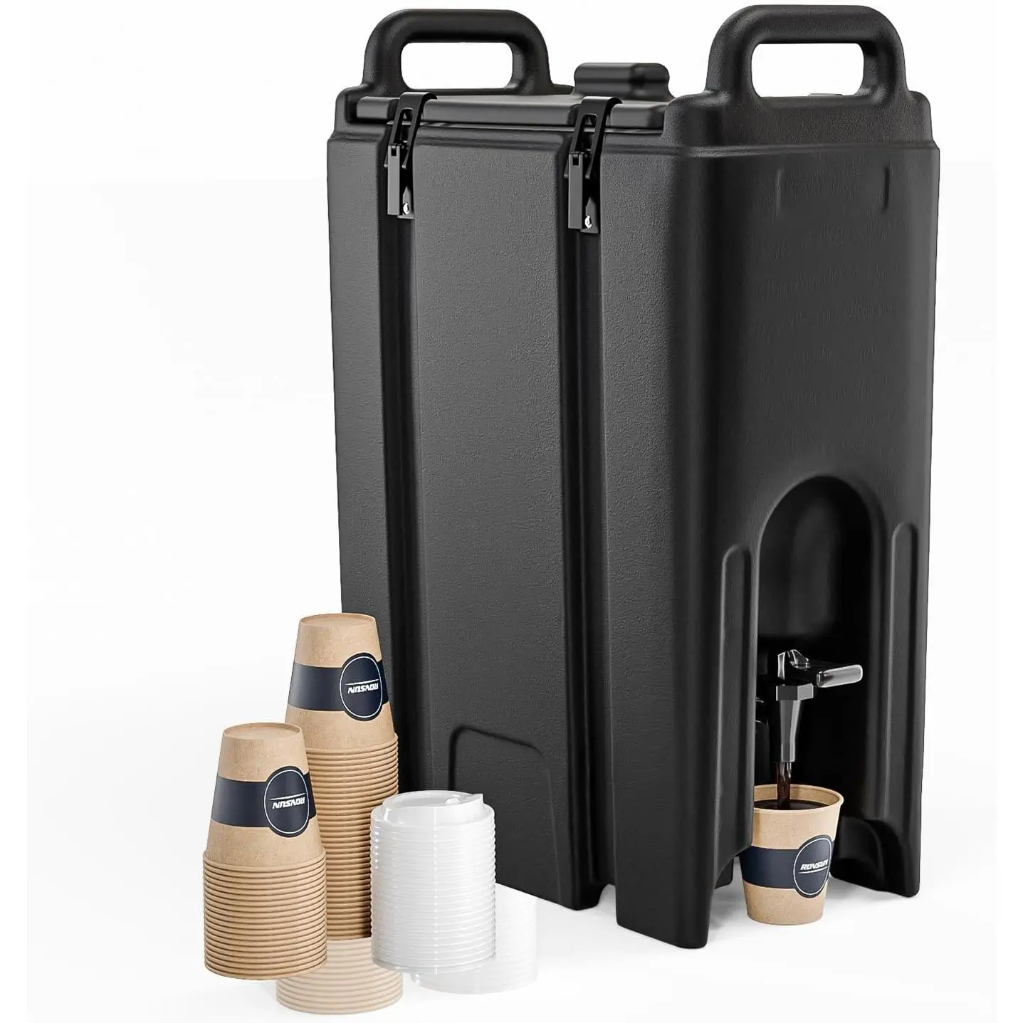 Food-Grade Insulated Beverage Dispenser with Faucet & Handles, 5/12 Gal Portable Cold/Hot Drink Server, Insulated Cooler Black Kitchenware Container for Catering, Parties