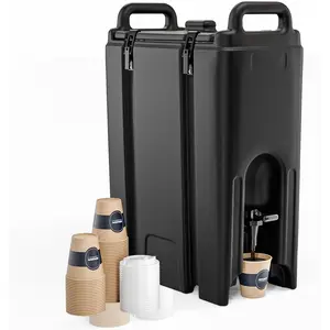 5/12 Gal Food-Grade LLDPE Insulated Beverage Dispenser with Faucet & Handles, Cold/Hot Drink Server for Catering Parties, Black Kitchenware Drink Container