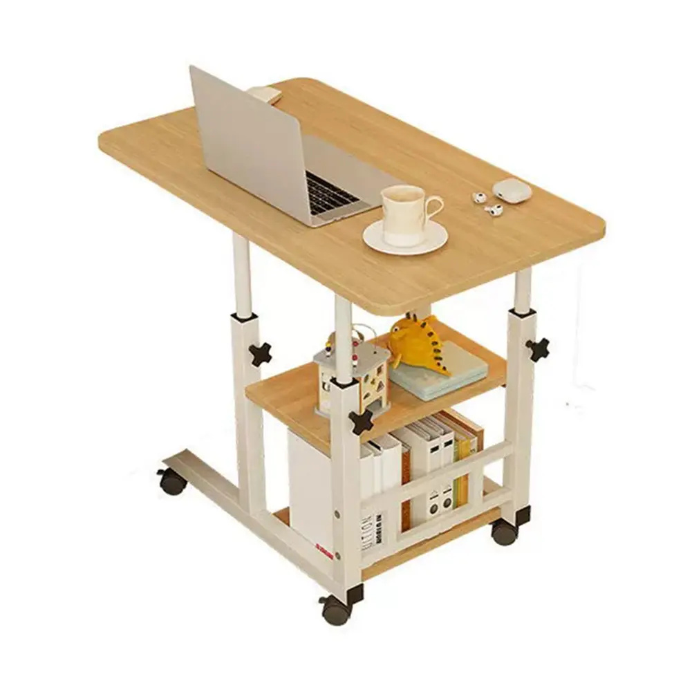 Mobile Rolling Side Table Height Adjustable Tiltable Top Overbed C Desk with 3 Storage Shelves Laptop Stand for Bed Couch Sofa Living Room