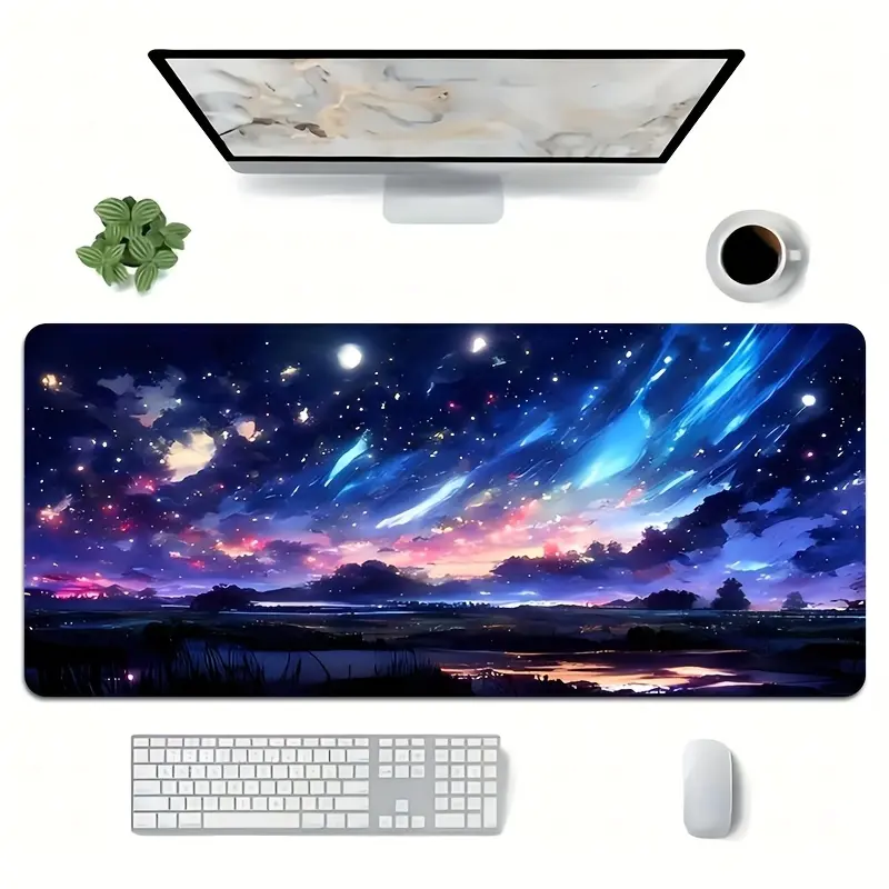 1pc Stylish Meteor Landscape Gaming Mousepad - Fabric, Minimalist Geometric Design, Non-Slip Desktop Mat with Waterproof Coating, Suitable for Computer Keyboards & Office Desks, Ideal Friend Gift, Rubber Base