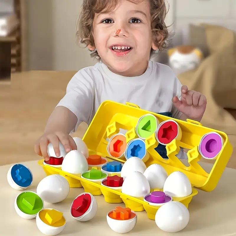 Random Color Egg Shaped Puzzle Toy, Shape Sorter, 12pcs/set Colorful Egg Matching Set, Early Learning & Fine Motor Skills Puzzle for Youngsters