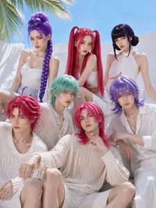 Unisex Multi-Layered Wolf Tail/double Ponytail/braided Wigs, High Saturation Macaron Colors, K-Pop/Y2K Style, Beach/music Festival/party Hair