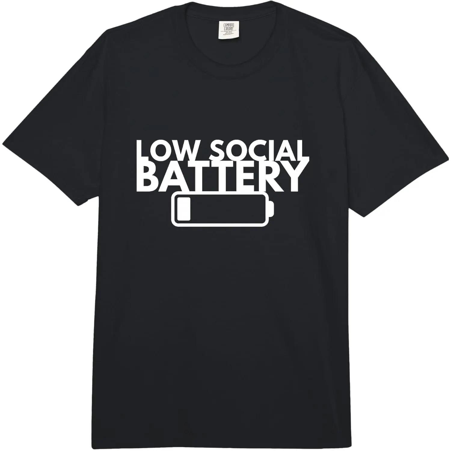 Comfort Colors Graphic T-Shirt, Unisex "Low Social Battery" Tee in Soft Cotton, Casual Oversized Fit with Funny Introvert Quote, Smooth, Everyday, Loose, Apparel, Fabric, Crew Neck, Print, Tshirt, Ribbed, Top, Digital Print, Everyday Wear, Oversized Cut,,