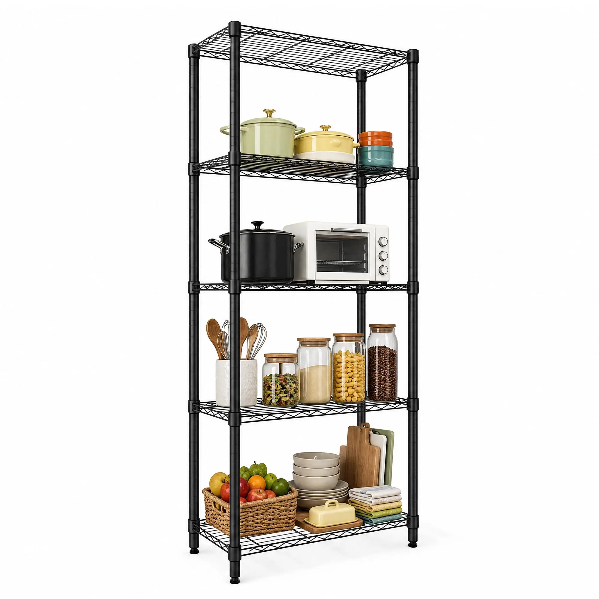 Garvee 5-Shelf Adjustable Steel Wire Storage Shelving Unit, Garage-Kitchen Organiser for Tool Storage