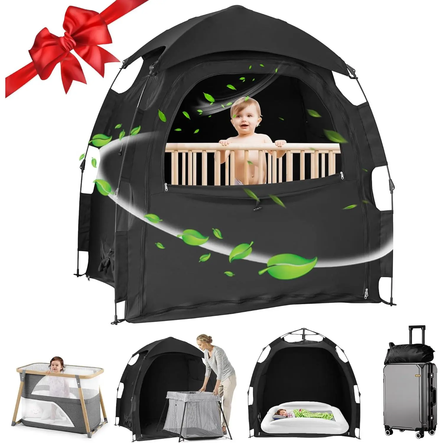 Baby Blackout Sleep Tent Compatible with Pack N Play, One-Click Assembly Light Blocking Sleep Pod Cover, Portable Privacy Tent for Mini Crib, Babies & Toddlers