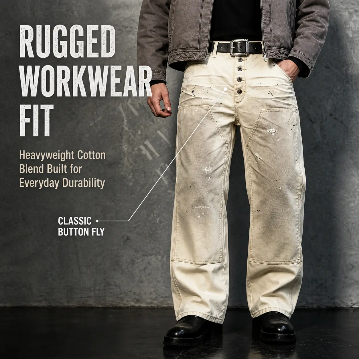 Men's Big and Tall Paint Splatter Work Pants, 1XL-6XL Loose Straight Fit Canvas Trousers, Heavyweight Cotton Blend Utility Carpenter Pants for Daily Streetwear