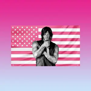 Norman Reedus Pink US Flag |   Daryl Dixon Hot Actor Tapestry |   Walking Dead Aesthetic Decor |   Pink American Wall Flag
