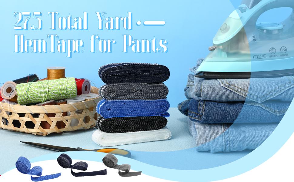 5 Piece 27.5 Total Yard Hem Tape for Pants Shortening Iron on No Sew Hemming Tape for Clothes Suit Jean Trouser Skirt