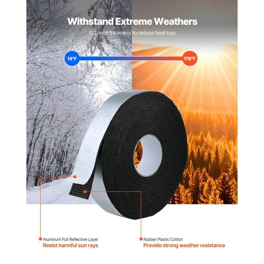 VEVOR Pipe Insulation Wrap, 14 FTx 2-inch Pipe Insulation Foam Tape, Self-Adhesive Water Pipes Insulated Foam Wrap for Winter Freeze Protection, Heat Cold Resistant for Outdoor Indoor Use