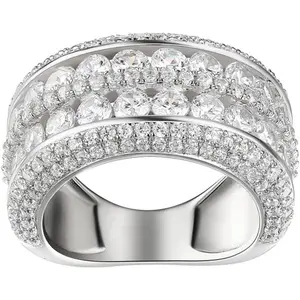 2 Rows Round Cut Shiny Full Diamond Ring Cubic Zirconia Cocktail Rings CZ Diamond Ring Eternity Engagement Wedding Band Ring  Women