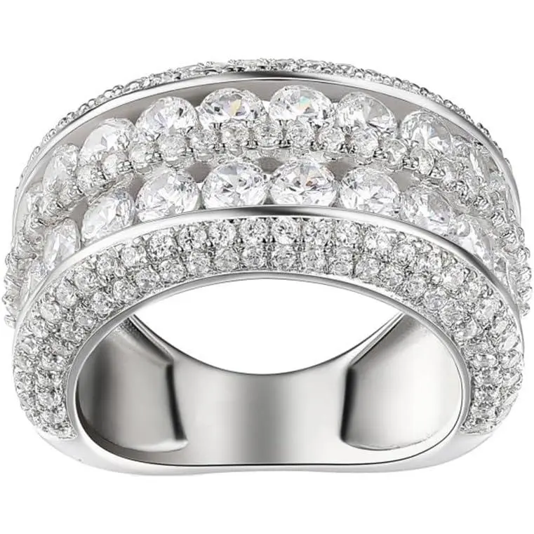 2 Rows Round Cut Shiny Full Diamond Ring Cubic Zirconia Cocktail Rings CZ Diamond Ring Eternity Engagement Wedding Band Ring  Women