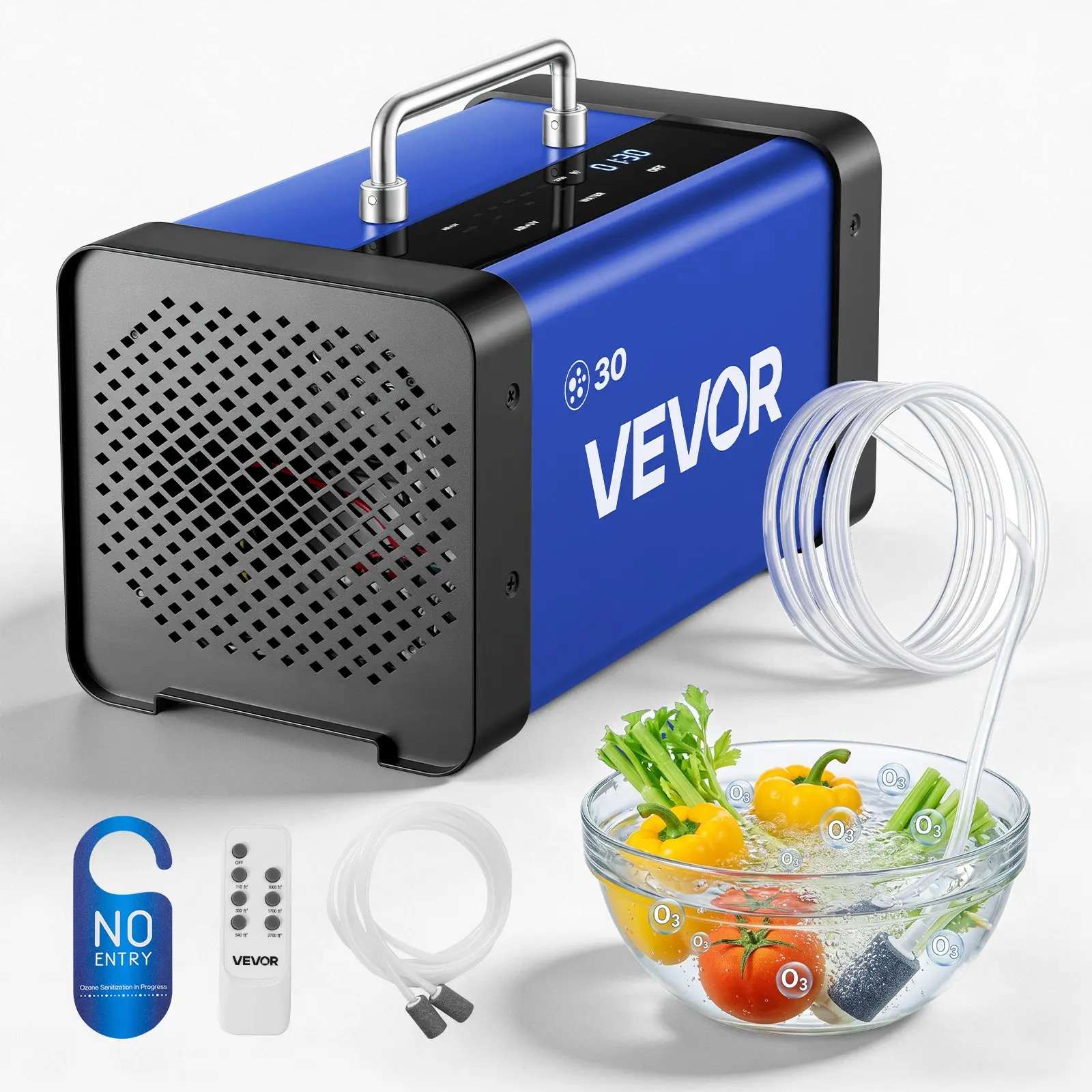 VEVOR Commercial Ozone Generator (30000mg/h), Industrial Deodorizer with 15s Delayed Start, Dual-Hose Water Mode, LCD Touchscreen, Odor Removal for Car & Home (Up to 2700 sq.ft) | DealsForYouDays