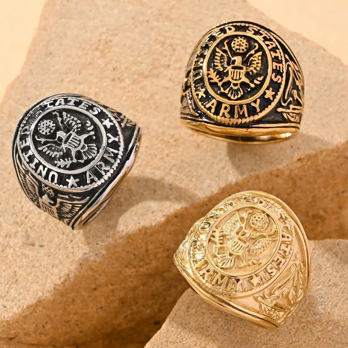 Men's Oval Stainless Steel Hip-Hop Ring - Army-Inspired Eagle Motif, Animal Print Retro Fashion Accessory, Ideal for Daily Leisure, Party Wear, Father's Day Gifts, Hip-Hop Rings
