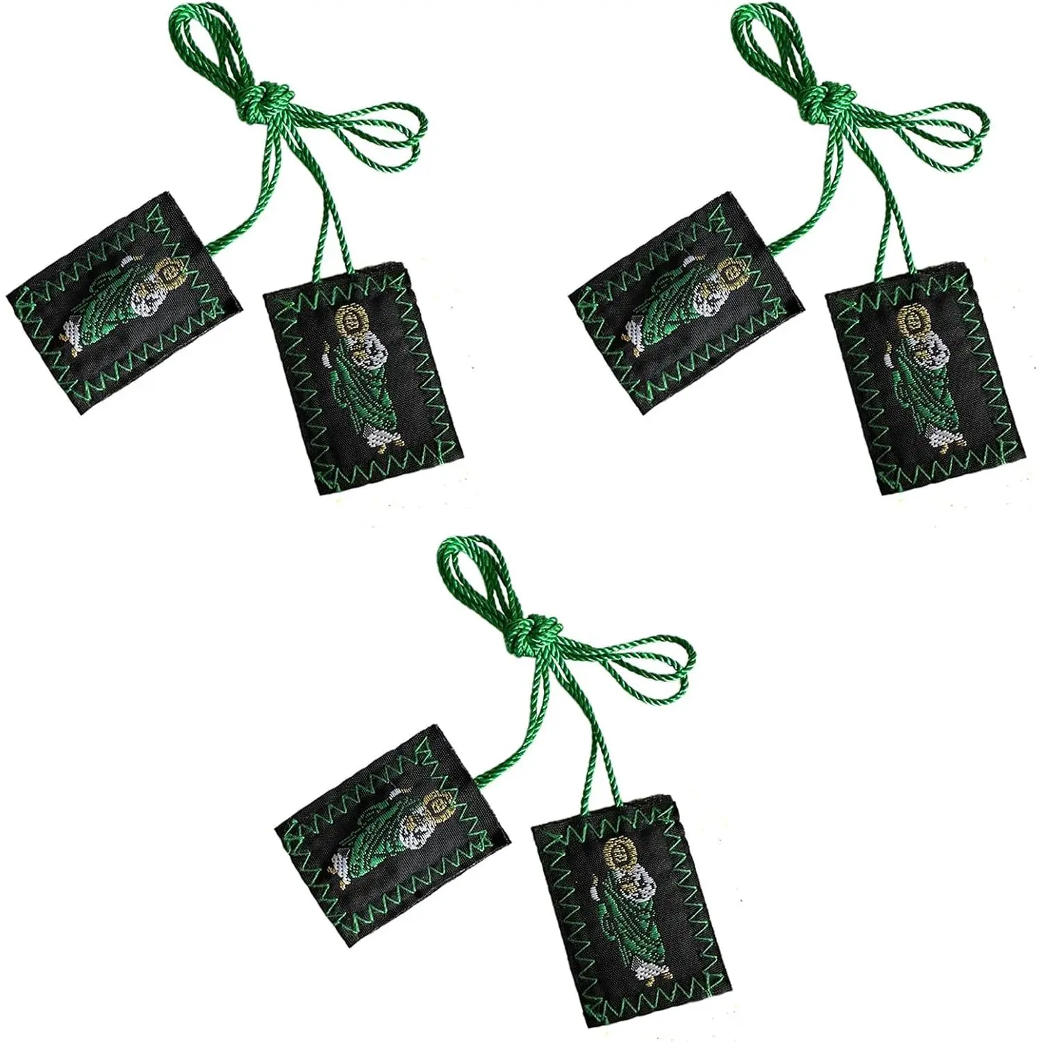 3 Pack Green Catholic Scapulars of Saint Jude, Virgen De Guadalupe/San Judas Tadeo Escapularios Catolicos Pendant, Rear View Mirror or House Blessing  Religious  (Green Saint Jude)