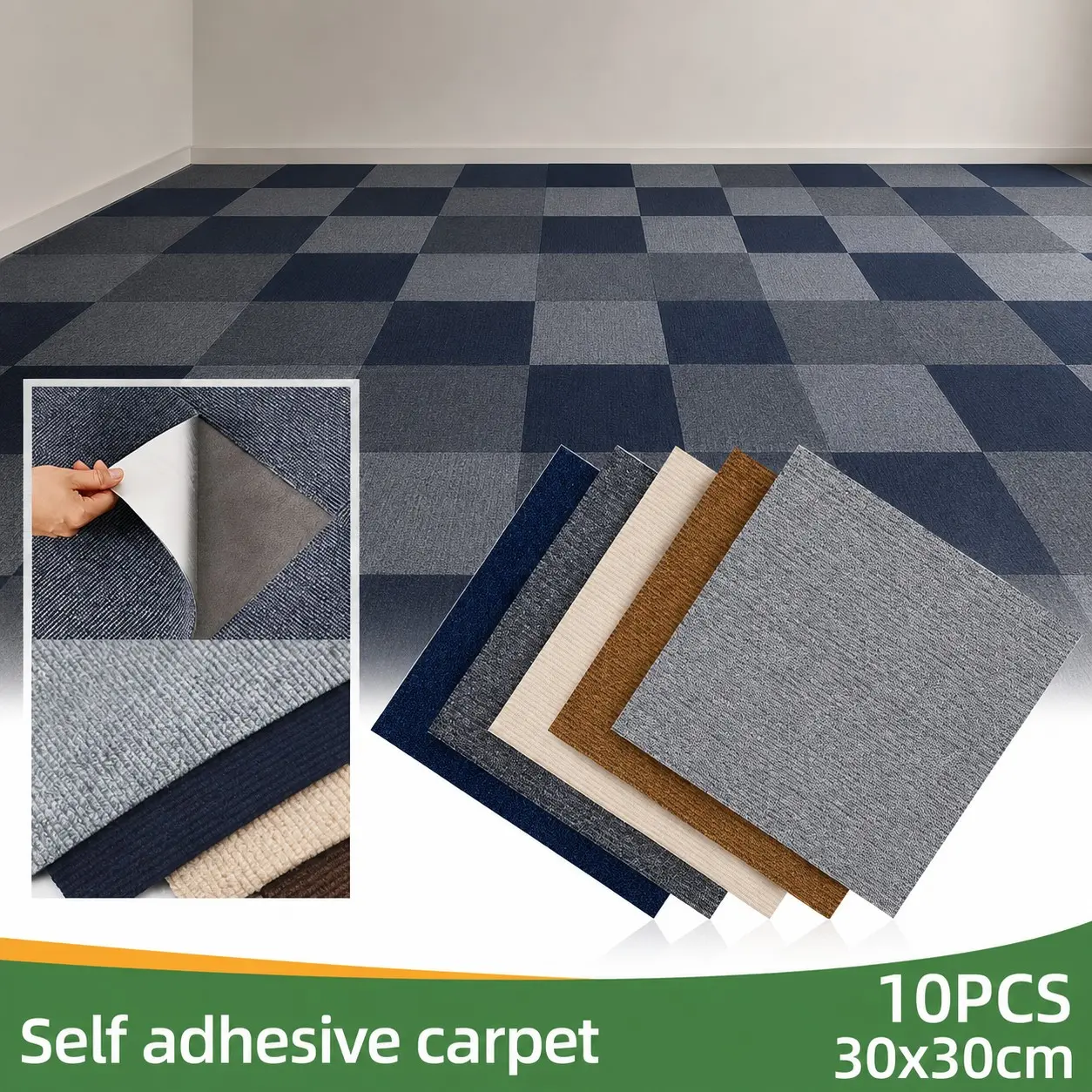 10/20PCS Self-Adhesive Carpet Tiles, 30×30cm Multicolor Peel and Stick Floor Squares, DIY Carpet Mats, Decorative Rugs for Bedroom, Living Room and Office