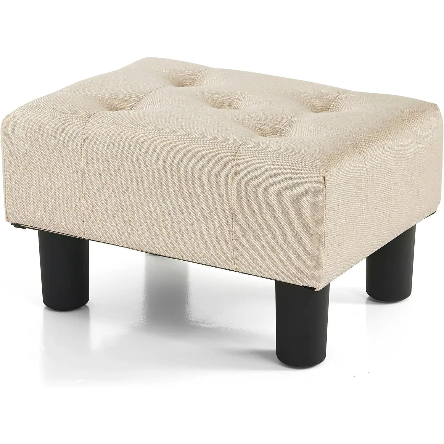 Small Foot Stool, Linen Foot Stools with Legs, Stable Small Footstool for Living Room, Beige