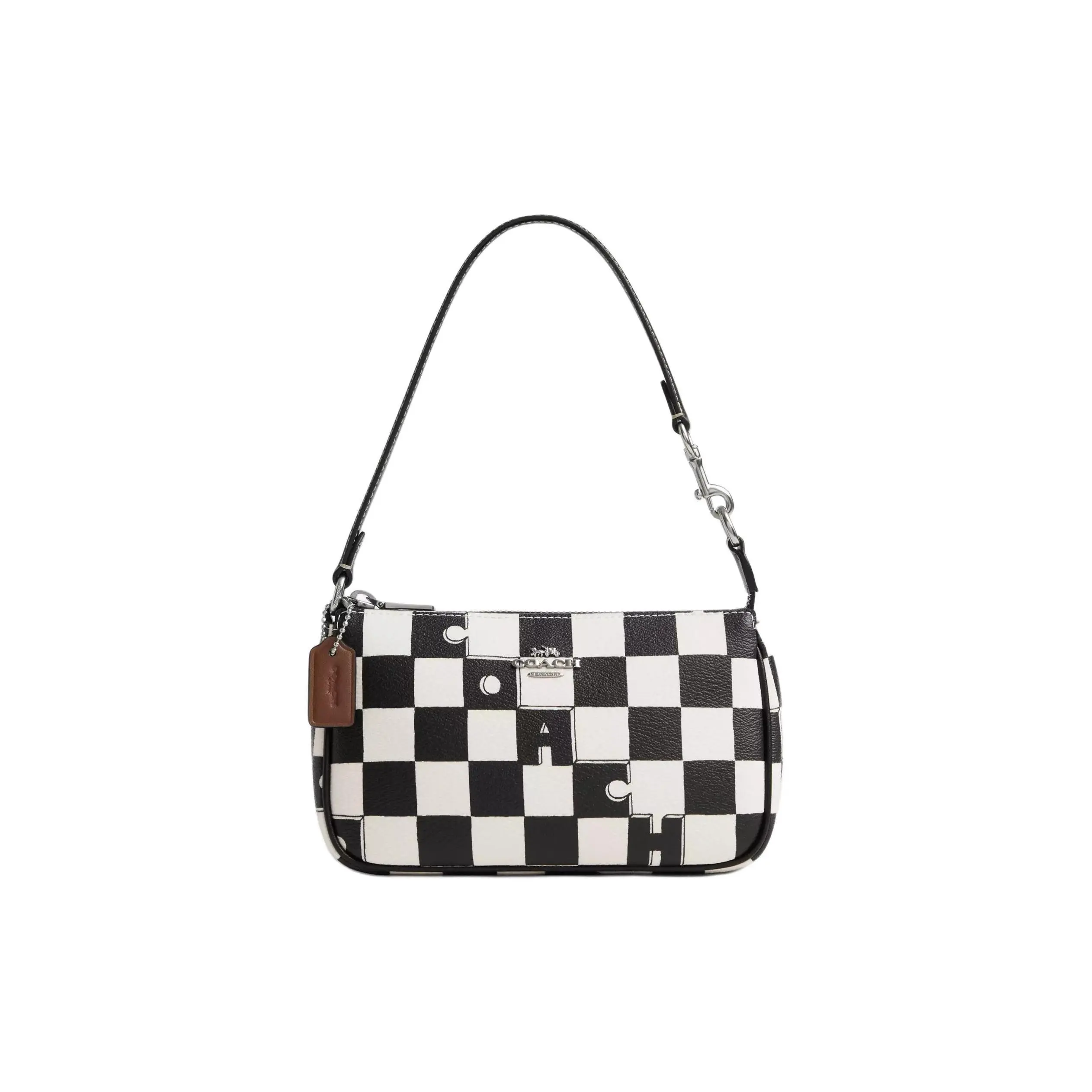 COACH Nolita 19 Checkered Coated Canvas and Recycled Leather Crossbody Bag for Women, Small, Black