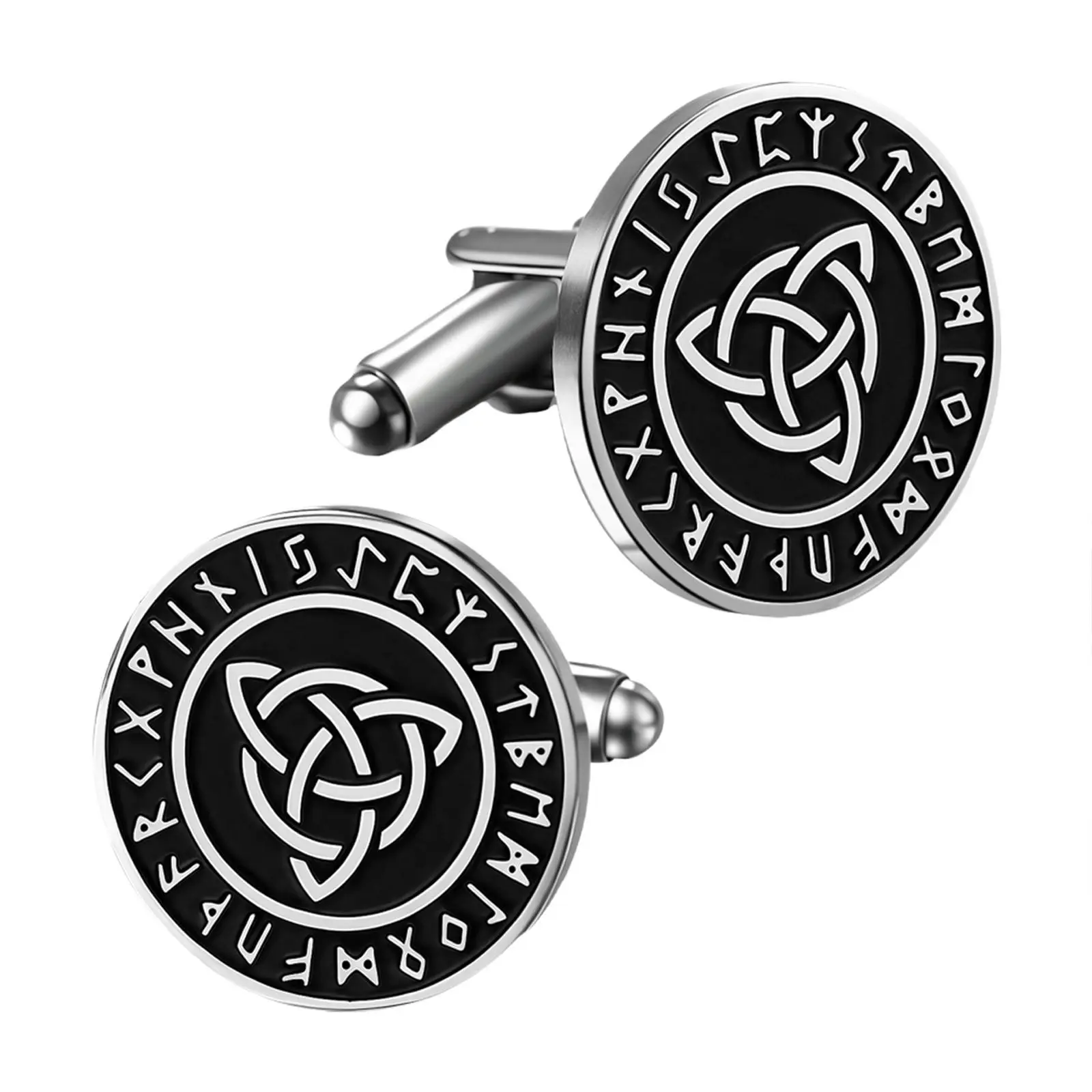 Cufflinks for Men, Vintage Geometric Engraved Viking Knot, Durable Titanium Steel for Formal Wear and Business