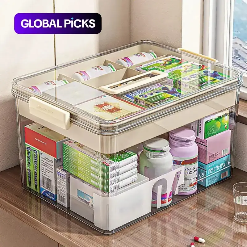 Clear Transparent Medicine Storage Box with Handle, 1/2-Count Large-Capacity Plastic Pill Organizer, Portable Multipurpose Dustproof Storage Box Container Organizer, Household Home Organizer #GLOBAL PICKS