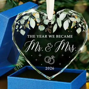Wedding Gifts for Couples 2026 - Mr and Mrs Gifts - Bridal Shower Gift, Wedding Ideas for Newly Wed, Bride, Future Mr Mrs - Just Married Glass Ornament 2026, 1st Married Couple Christmas Decor