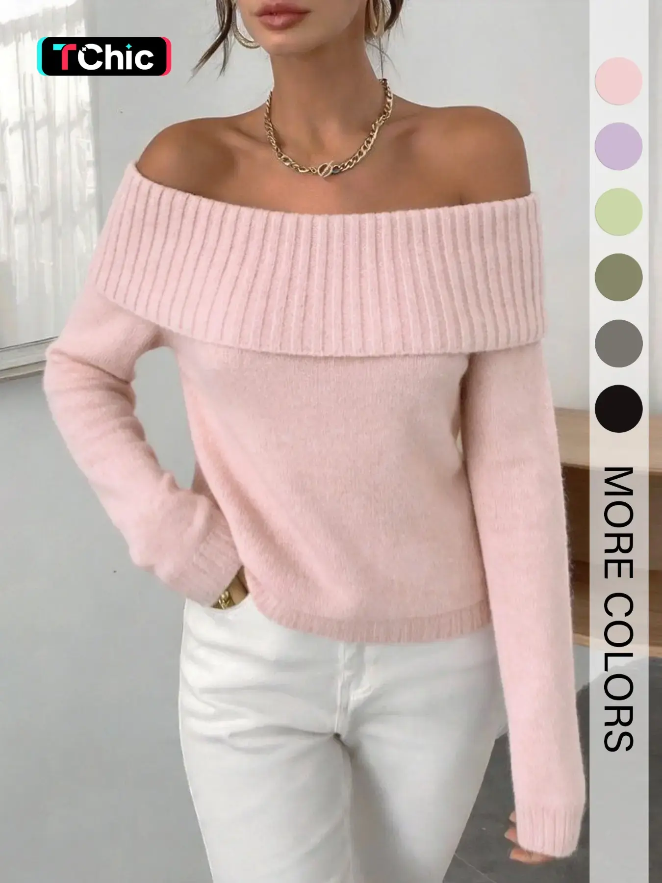 Women's Solid Color off Shoulder Minimalist Sweater, Mean Girls Casual Long Sleeve Jumper for Spring & Fall, Women's Knitwear for Daily Wear