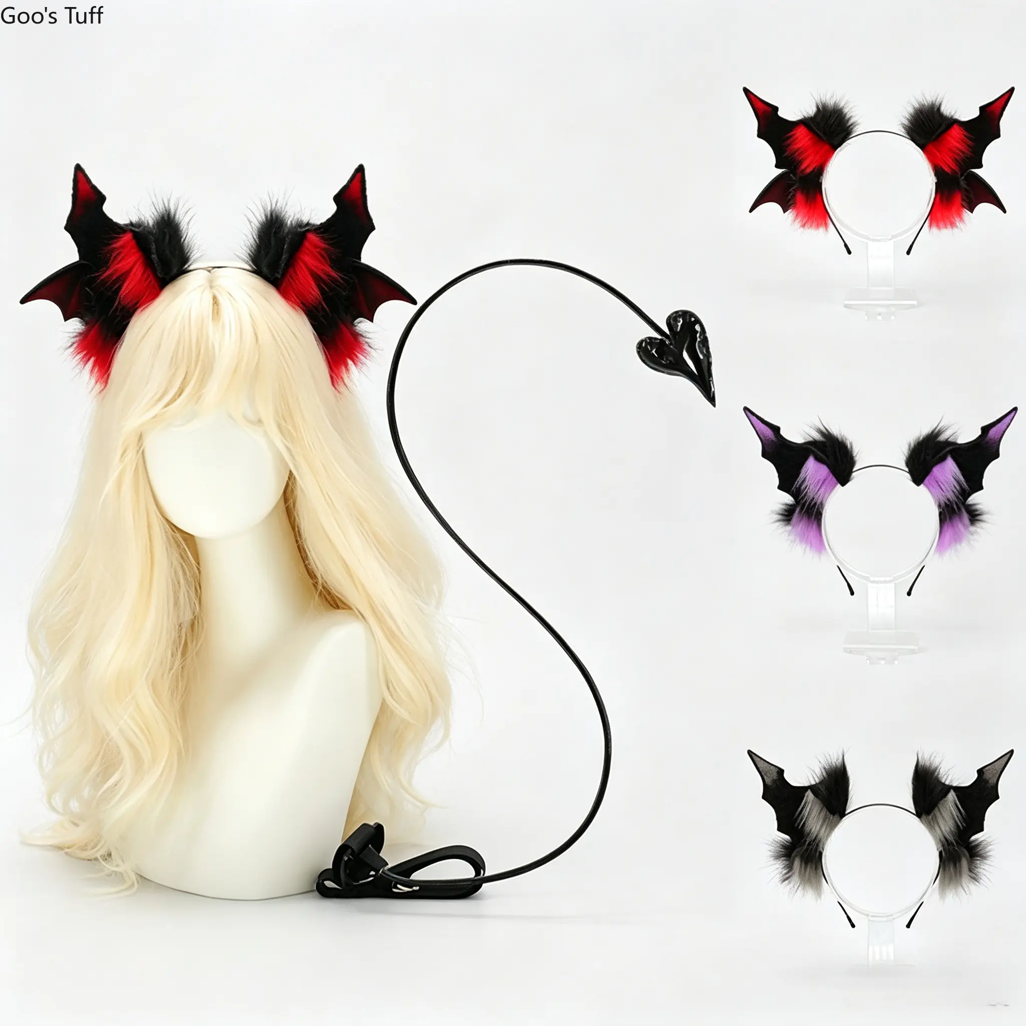 Demon Horn & Beast Ear Headband - Dark Halloween Fashion Hair Accessory with Bat-Style Design, Matching Demon Tail for Party, Comic Show