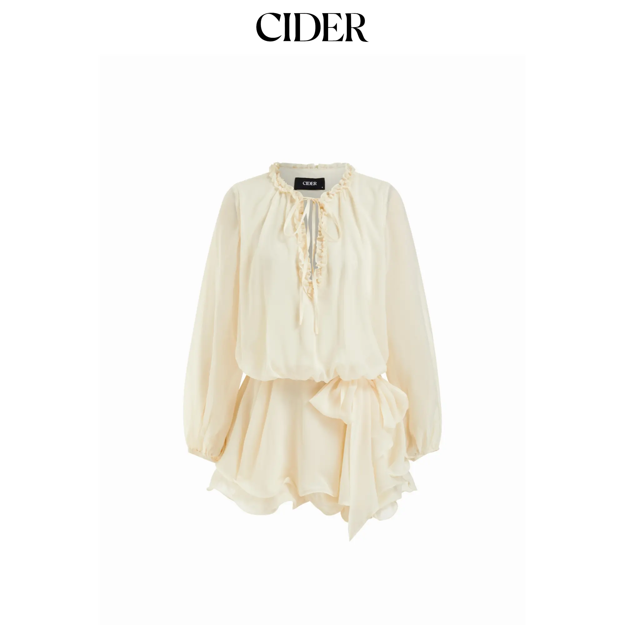 Cider Chiffon V-Neck Puff Sleeve Ruffled Babydoll Mini Dress SummerFinds
