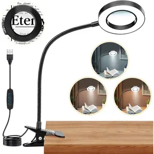 10X Magnifying Glass with Light, Clip on Magnifier with Light, 48 LED Desk Magnifying Glass with Clamp, 3 Modes Dimmable Magnifying LED Lamps for Bed Work Crafts DIY
