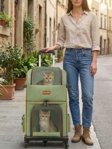 Breathable Large Capacity Pet Backpack, Portable Dual-Layer Cat Dog Bag, Multi-Pocket Storage, Outdoor Travel Pet Carrier, Puppy Carrier