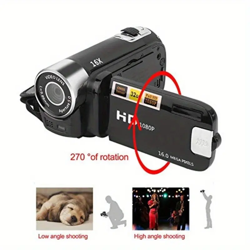 Digital Camcorder, 16X Digital Zoom, 2.7 Inch Colorful Display Screen, High Definition Camera for Image and Video Shooting, Black