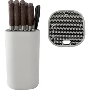 Knife holder Universal Knife Block without Knives Square Shape White Kitchen Knife Storage Can Hold Up to 21 Knives(Not include) With Scissors & Sharpening Rod Slots Space Saving Empty Knife Stand