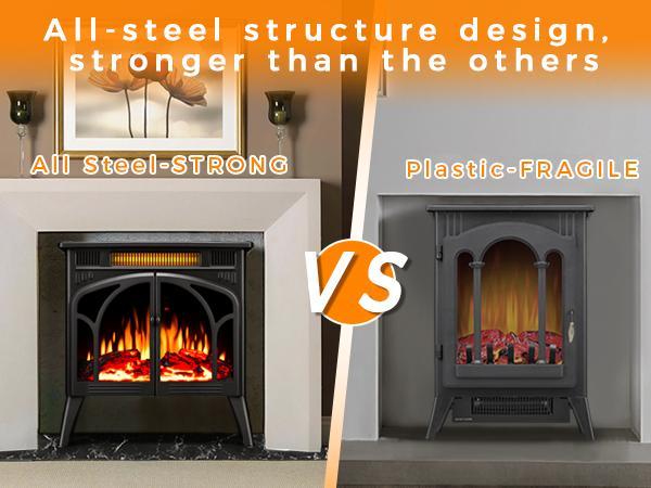 R.W.FLAME Electric Fireplace Stove Heater, 3D Infrared Fireplace, 5100BTU MAX 1500W, All-Metal Design, Adjustable Brightness, Portable, Overheating Protection,Remote,Timer,ETL Certified heaters