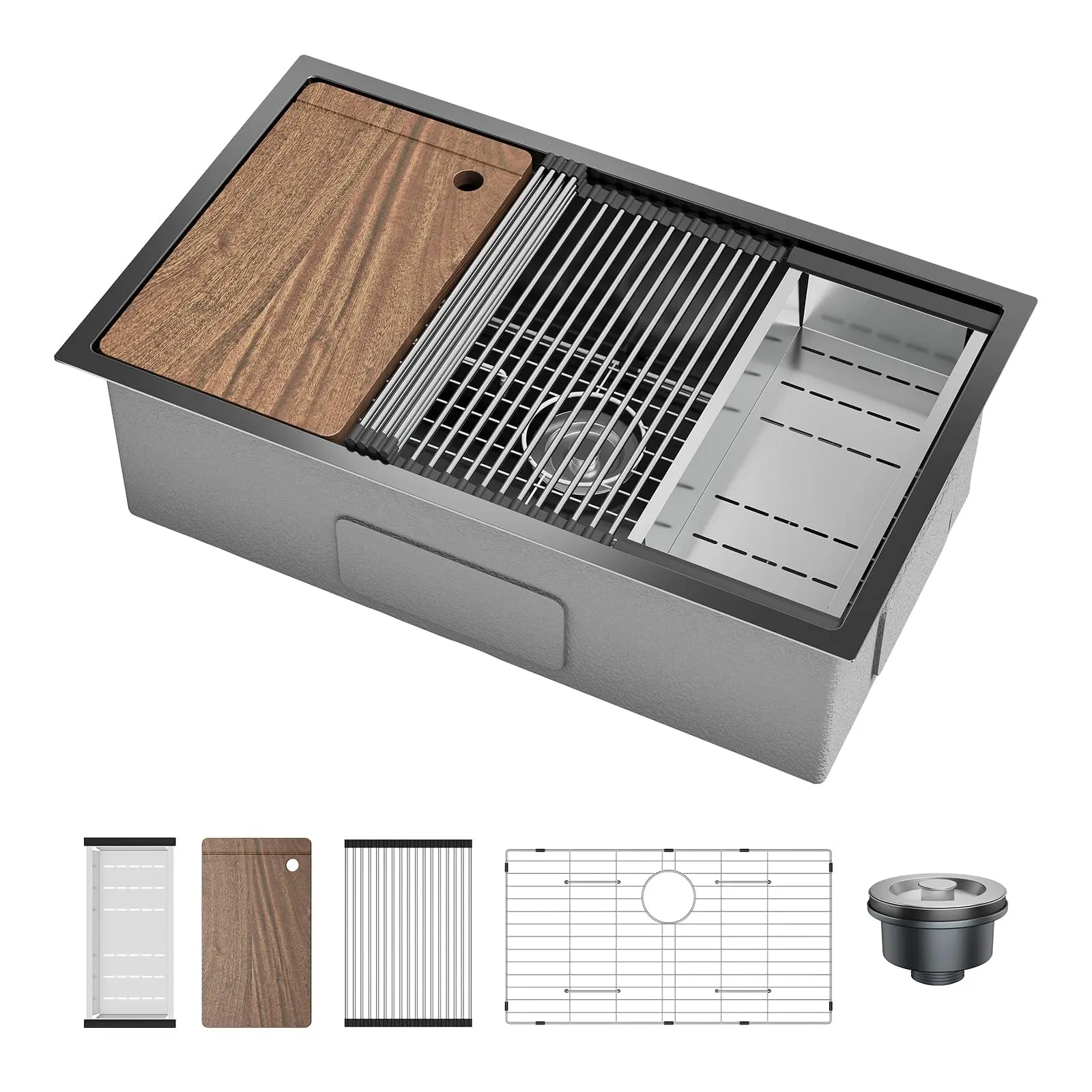 32x19x10 Inch Undermount Stainless Steel Kitchen Sink, Single Bowl, Deep Basin for Easy Kitchen Countertop Installation Black