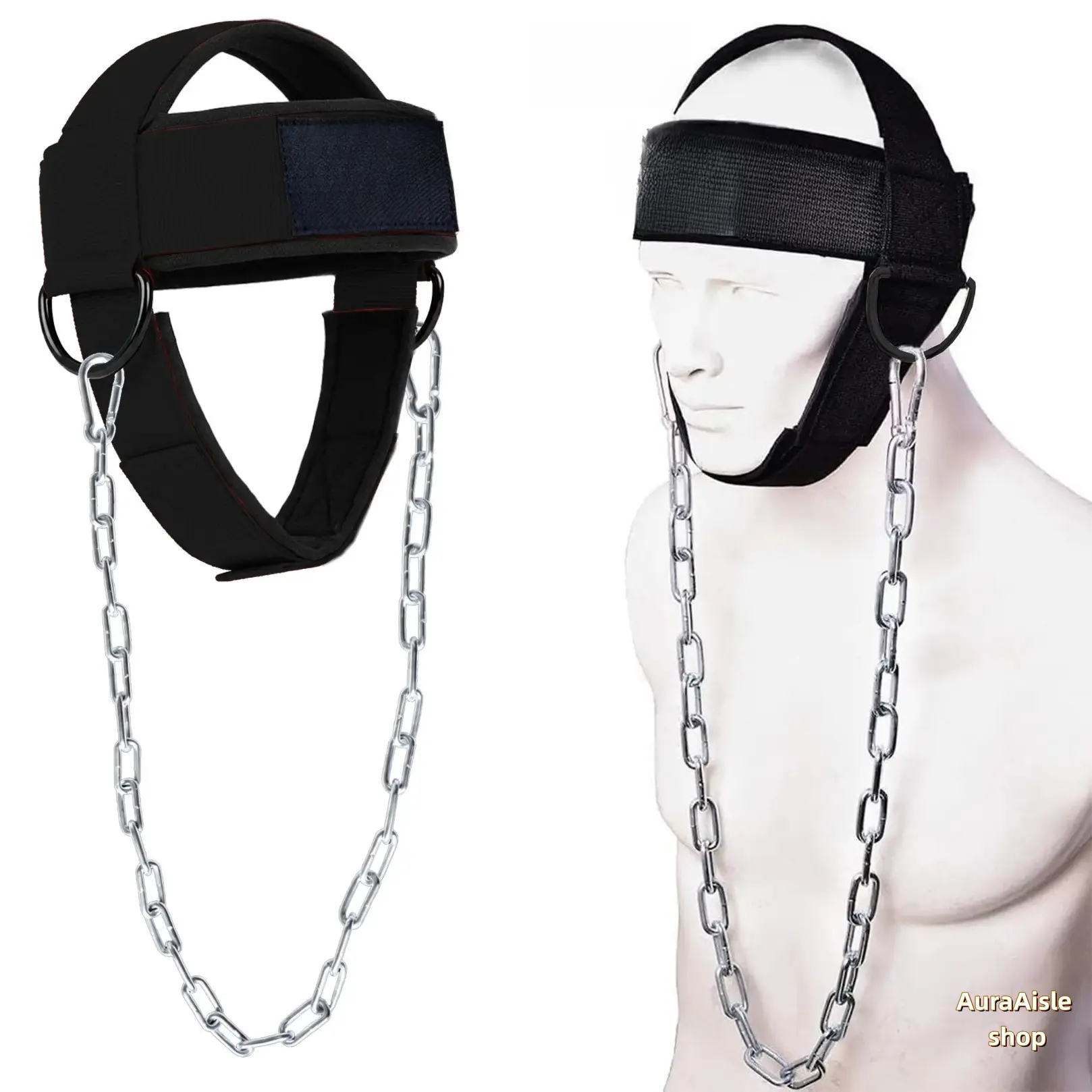 Heavy Duty Neck Harness for Strength Training, Padded Head Strap with Steel Chain for Weightlifting, Home Gym Workouts & Posture Correction, Strength Train