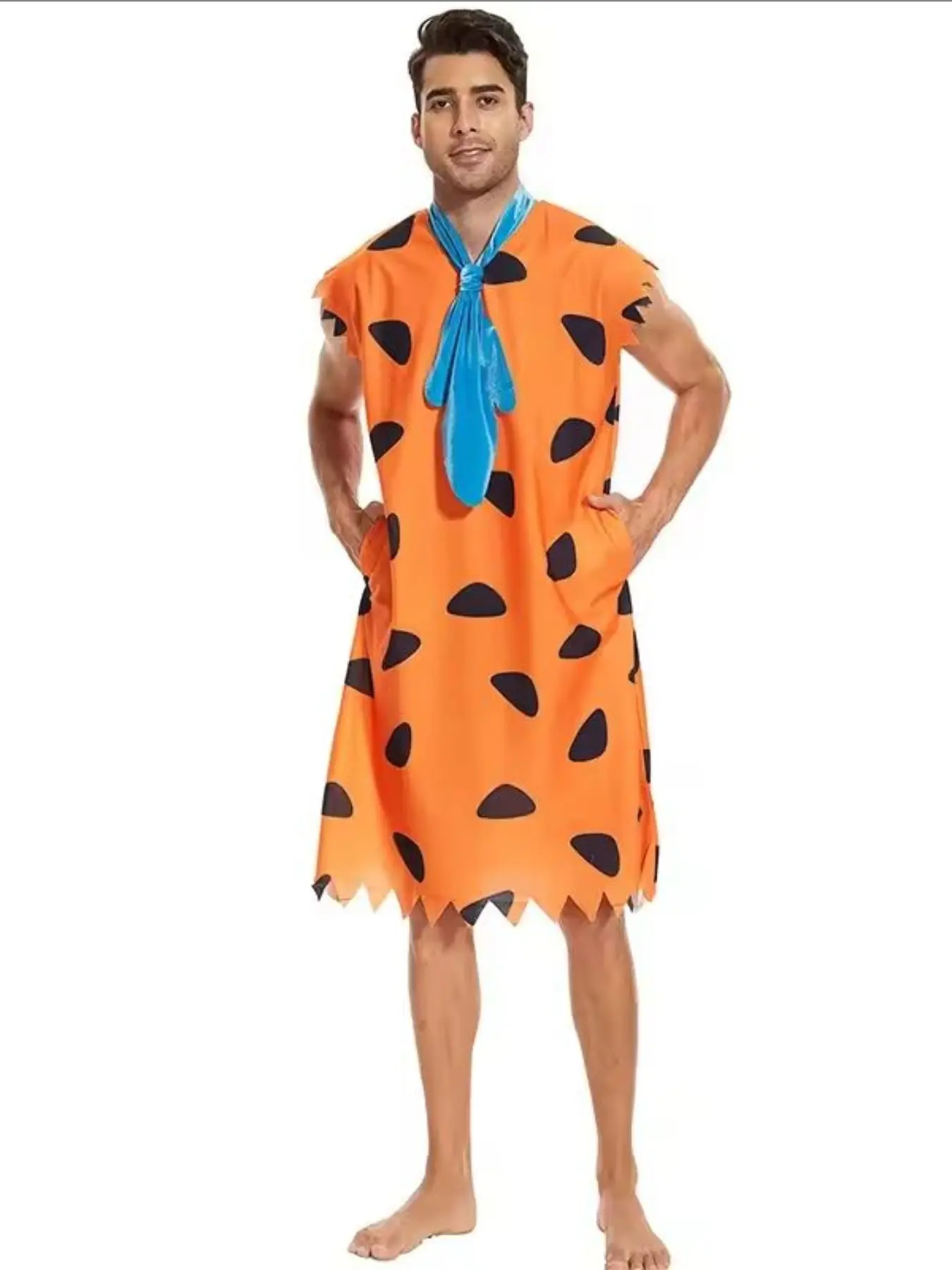 Fred Flintstone Adult Costume, Primitive, Cartoon Pattern, Regular Length, Unlined, All Seasons, Halloween Party