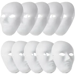 10 Pcs DIY Full Face Masks, Blank White Paintable Paper Mache Mask, DIY Craft Mask Masquerade Cosplay Halloween Mardi Gras Party Masks for Full Face Men, Women Masks