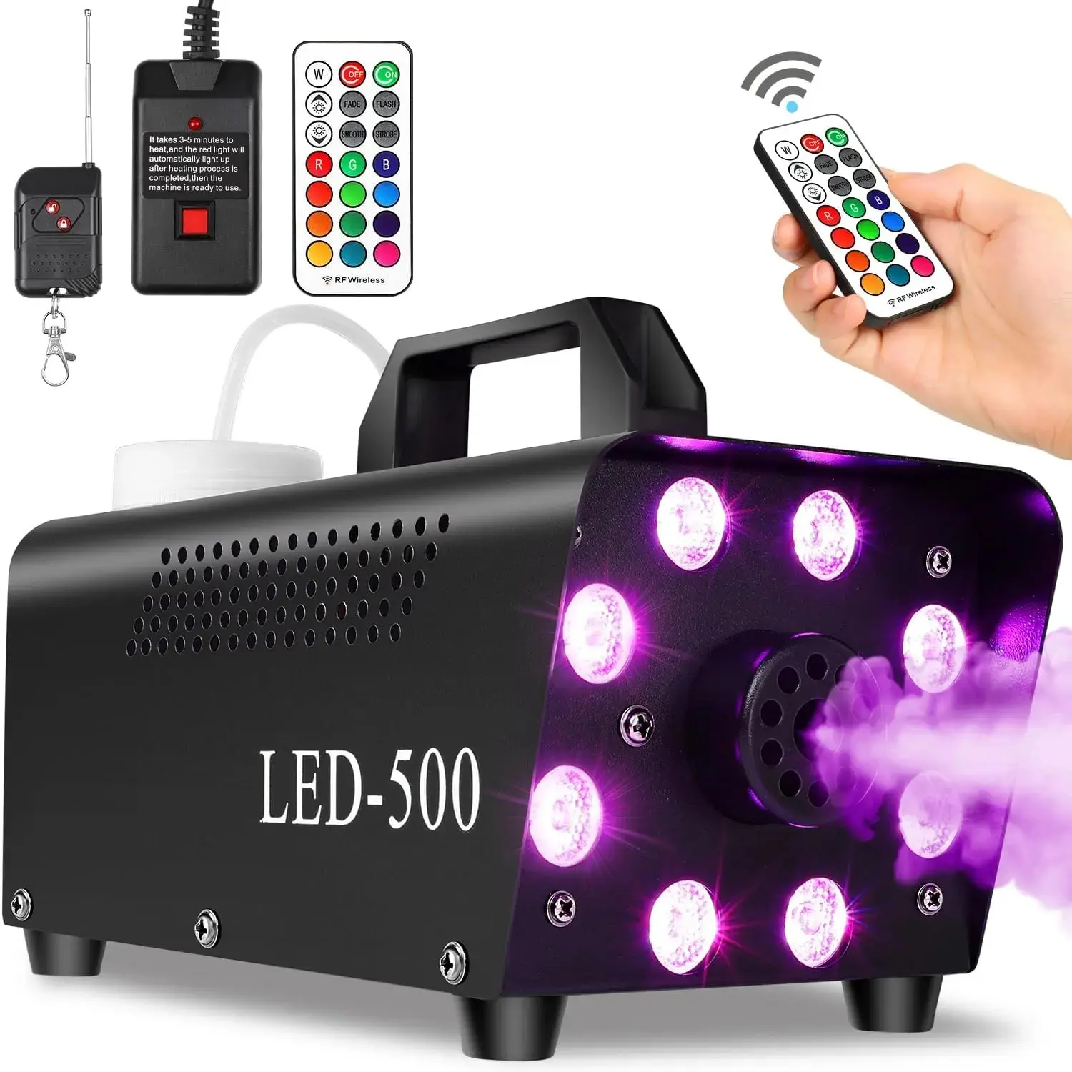 Upgraded Fog Machine Smoke Machine with 13 Colorful 8 Led Lights, 500W and 2000CFM Fog with Wired  Remote Controls,  for Indoor Outdoor Wedding, Halloween, Party and Stage Effect