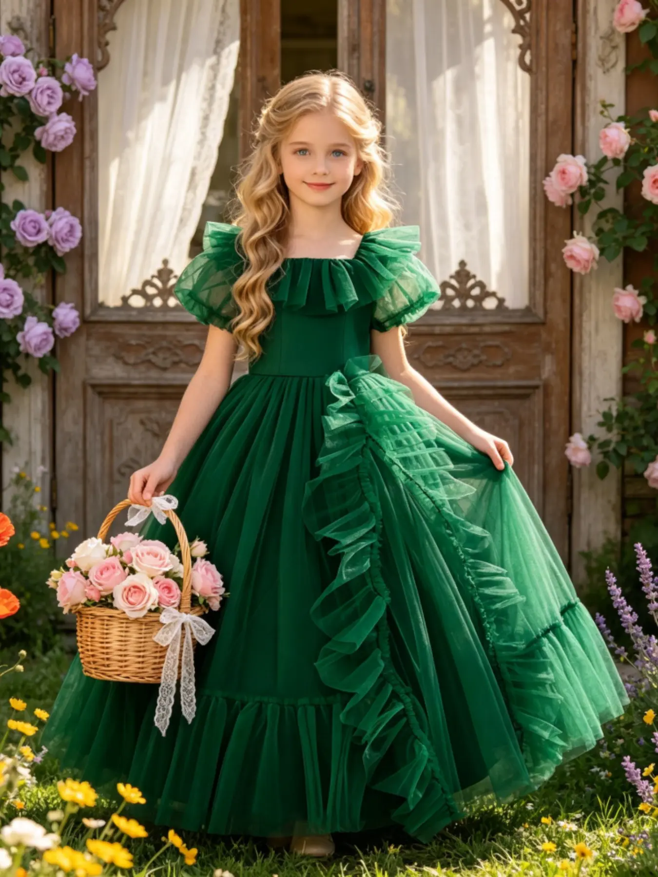 Girls' Princess Gown Formal Dress for Young Girls Suitable for Hosting Evening Parties and Piano Recitals