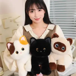 30cm Classic Cute Sitting Cat Plush Toy Calico Siamese Black Cat Plush Doll Lifelike Pet Kitten Stuffed Toy Kid Birthday Gift